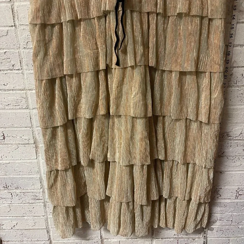 Arula Gold Party Cocktail Shimmer Sleeveless Plus Size Curvy Ruffle Dress 2X NWT - Picture 5 of 13
